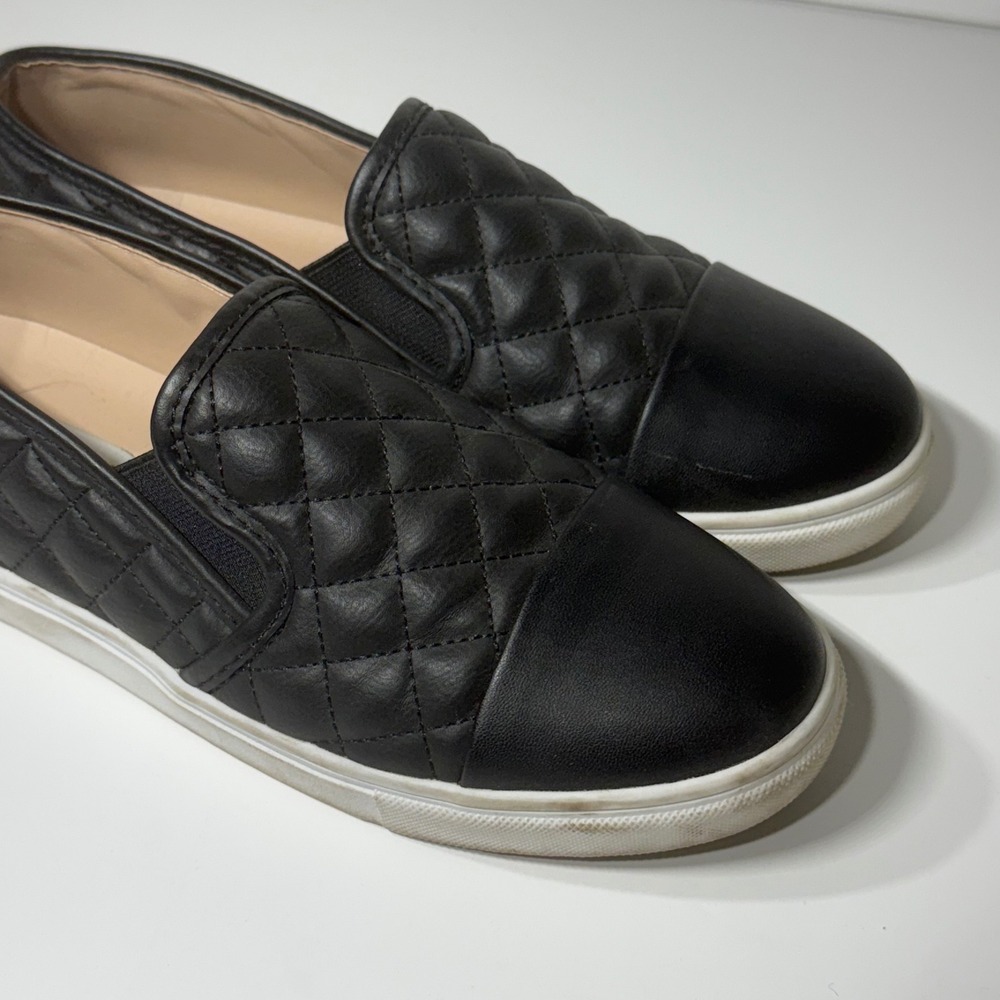 Steve Madden Quilted Black Faux Leather Slip On Sneakers Women's Size 8